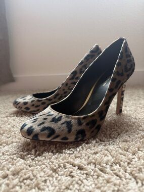 BCBGeneration Leopard-Print Pointed Toe Pumps in Beige and Black
